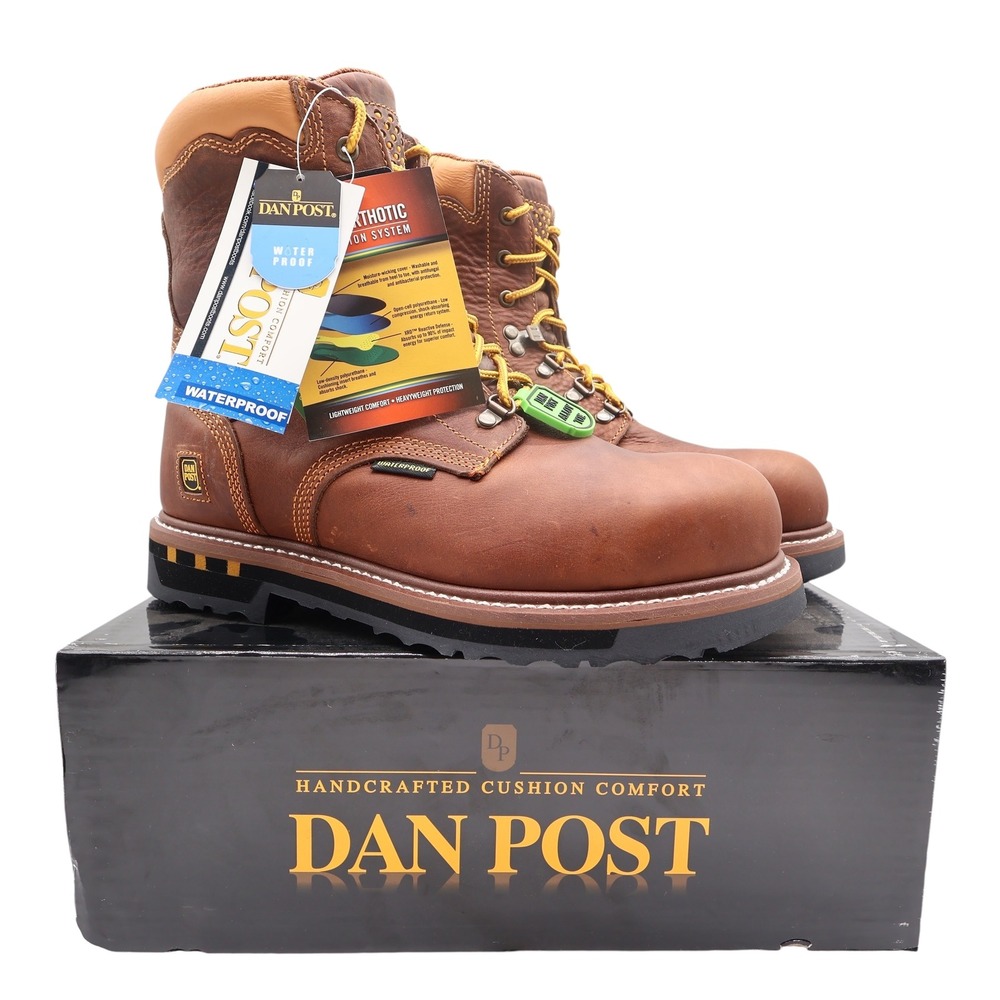 Dan Post DP68484 Work Boots Mens 10D‎ Brown Leather Alloy Toe Waterproof NWT